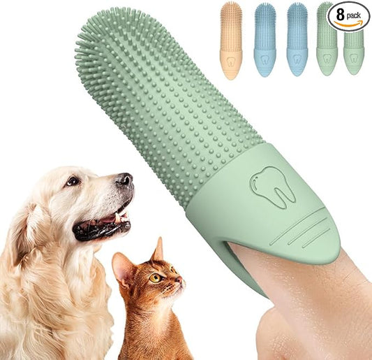 360° Dog Toothbrush Kit 5-Pack 2pcs Green 2pcs blue 1pcs beige Dog Tooth Brush Finger Cleaning Food Grade Silicone Fits Most Fingers Toothbrush for Dogs & Cats Dental Care
