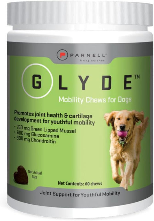 GLYDE Mobility Chews for Dogs | 60 Chews - Natural Supplements for Dog Hip & Joint Care | with New Zealand Green Lipped Mussel, Glucosamine, Chondroitin & Omega-3 | Gluten-Free | Arthritis Treatment