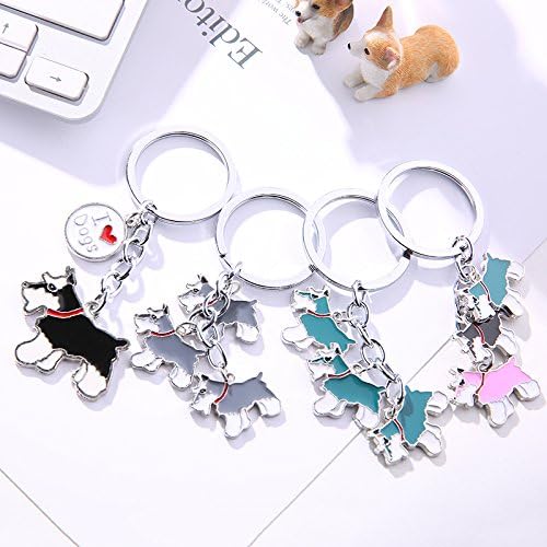 Dog Keychain, Pet Pendant Key-Ring, Cute Puppy ID Tags Metal Key Ring for Dog Lover (Three Color Schnauzer)