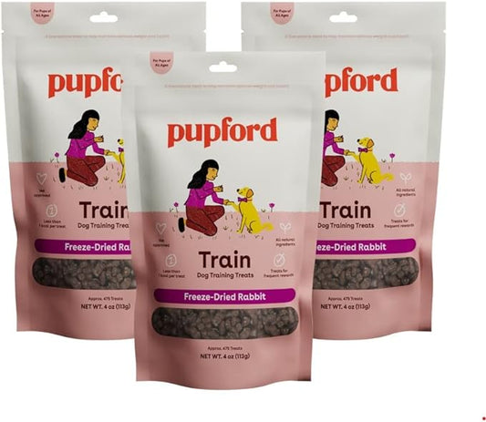Pupford Freeze Dried Training Treats for Dogs & Puppies, 1400+ Two Ingredient Bites (Rabbit, 4 oz, 3 Pack)