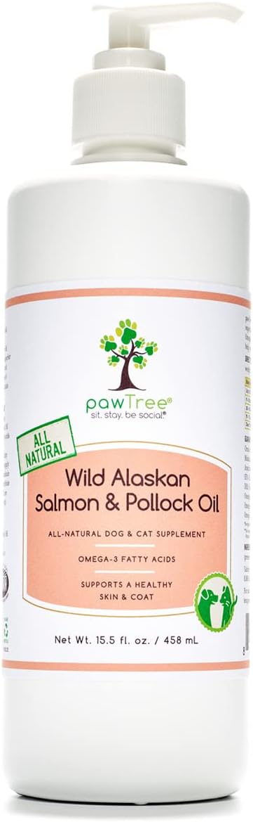 pawTree Salmon Oil-Dog and Cat Fish Oil Supplement-Ideal for excessive shedding control, seasonal allergies, itch relief, dry, irritated skin. With over 15 heart-healthy Omega-3 & Omega-6 Fatty Acids.