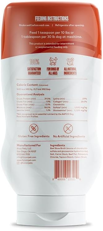 Beef Bone Broth for Dogs - Collagen Protein Supplement for Digestion, Mobility, Coat, Immune System, Healthy Dog Food Topper, Meal Boost Gravy, Grain Free, Just Add Water, Made in USA 16 oz