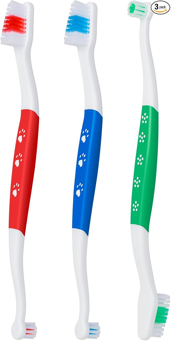 Pet Toothbrush for Dogs, Cats, Double Headed Pet Toothbrush with Soft Bristles, Easy Teeth Cleaning, Non Slip Dog Toothbrushes in Bulk (pack of 3)