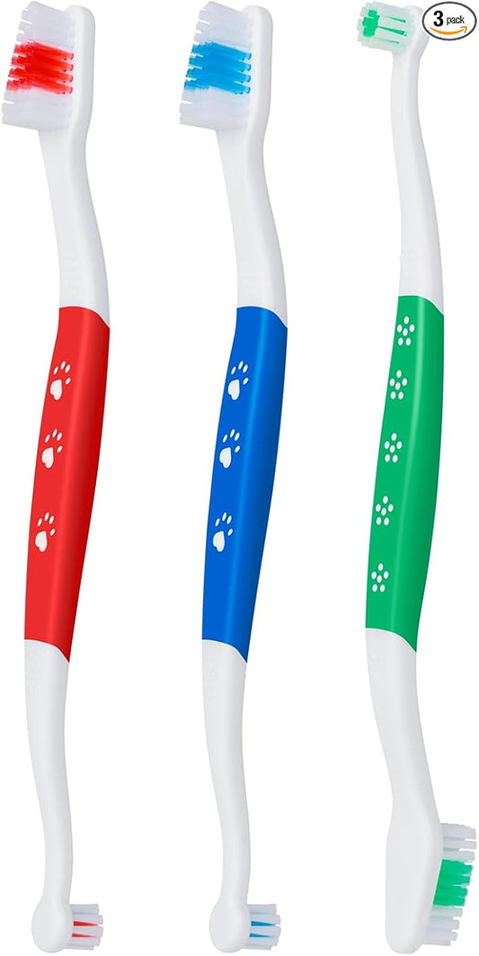 Pet Toothbrush for Dogs, Cats, Double Headed Pet Toothbrush with Soft Bristles, Easy Teeth Cleaning, Non Slip Dog Toothbrushes in Bulk (pack of 3)
