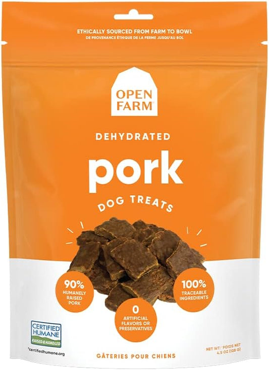 Open Farm Dehydrated Pork Grain Free Dog Treats, Humanely Raised Pork Recipe with Natural Simple Ingredients and No Artificial Flavors or Preservatives, 4.5 oz