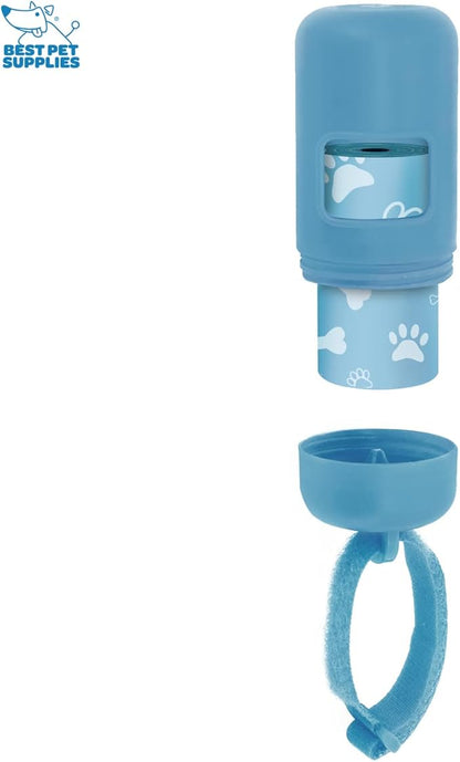 Best Pet Supplies Dog Poop Bag Holder Leash Attachment with 30 Bags Reusable Dispenser for Travel, Walking, Park, and Outdoor Use, Durable with Clip-On - Baby Blue, Pack of 2
