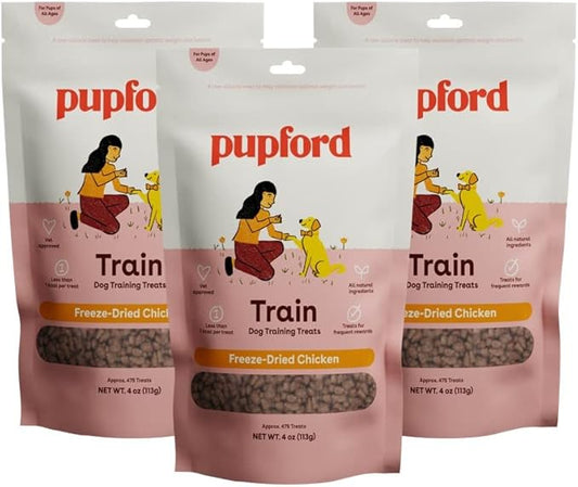 Pupford Freeze Dried Training Treats for Dogs & Puppies, 1400+ Two Ingredient Bites (Chicken, 4 oz, 3 Pack)