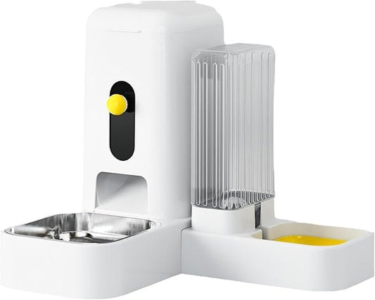Dog Cat Feeder and Water Dispenser Set 2 in 1, Gravity Pet Feeder and Water Dispenser Set 2.6L with Stainless Steel Bowls, Travel Supply Feeder and Water Dispenser for Pets (White)