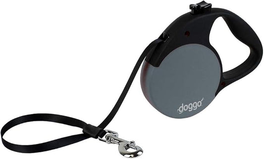 doggo Everyday Retractable Dog Leash, 16' Long Belt, Large for Dogs Up to 110 lbs, Grey with Black Soft Grip Handle