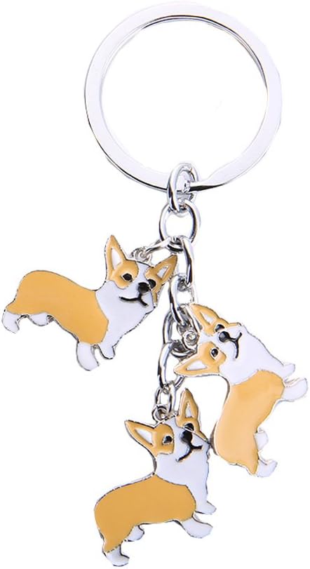 Dog Keychain, Pet Pendant Key-Ring, Cute Puppy ID Tags Metal Key Ring for Dog Lover (Yellow Corgi)