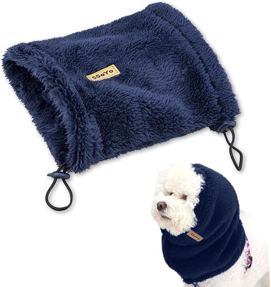 Adjustable Dog Noise Cancelling Ear Muffs Noise Protection - No Flap Ear Wraps for Dogs - Snoods Dog Headband Ear Covers for Anxiety Relief, Thunderstorms, Fireworks & Grooming (Navy, Large)