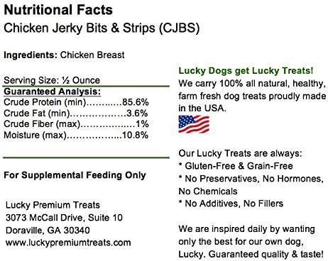 Lucky Premium Treats Chicken Jerky Bits and Strips – Chicken Jerky Treats Made with Sliced, All Natural Lean Dehydrated Chicken Breast (29 oz)