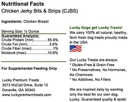 Lucky Premium Treats Chicken Jerky Bits and Strips – Chicken Jerky Treats Made with Sliced, All Natural Lean Dehydrated Chicken Breast (7 oz)