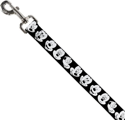 Buckle-Down Dog Leash Mickey Mouse Expressions Close Up Black White 6 Feet Long 1.0 Inch Wide, Multicolor (DL-6FT-WDY155)
