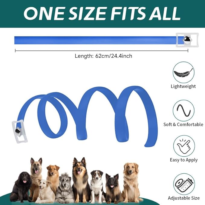 4 Pack Flea Collar for Dogs, Natural Flea and Tick Collar for Dogs, 8 Months Flea and Tick Prevention for Dogs, Tick Collar for Dogs, Water Resistant Dog Flea Collar, One Size Fits All, Blue