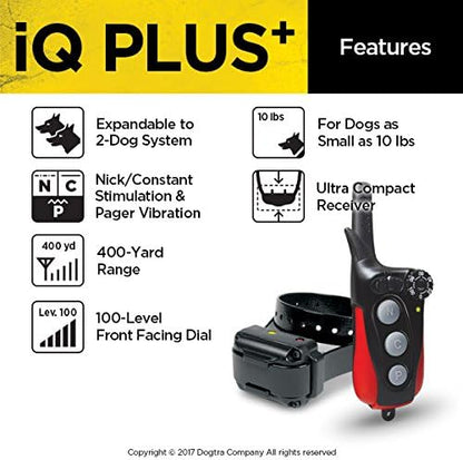 Dogtra IQ Plus+ 1-Dog Remote Training Collar - 400 Yard Range, Waterproof, Rechargeable, Static, Vibration - Includes PetsTEK Dog Training Clicker