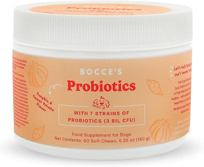 Bocce's Bakery Probiotic Supplement for Dogs, Daily Chews, Made in The USA with with 7 Strains of Probiotics, Supports Digestion, Pumpkin & Sweet Potato, 60 ct, Orange (DG-SP-PRO60)