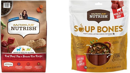 Nutrish Rachael Ray Beef, Pea & Brown Rice 40 Pounds Dry Dog Food (Packaging May Vary) + Beef Recipe 11 Count Soup Bones Bundle