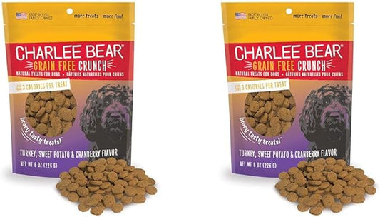 Charlee Bear Grain Free Crunch Dog Treats, Turkey, Sweet Potato & Cranberry Flavor, 8 oz (Pack of 2)