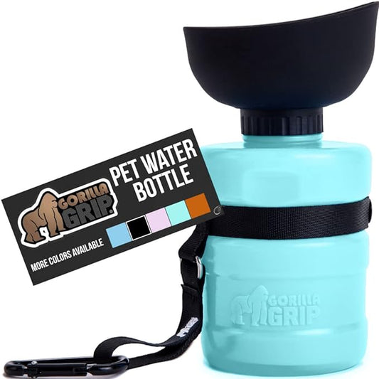 Gorilla Grip No Spill Portable Dog Water Bottle with Built in Bowl, Food Grade Silicone Leak Proof Pets Travel Drink Dispenser, Puppy Walk Training, Pet Hiking Essentials, Trip Accessories, Turquoise