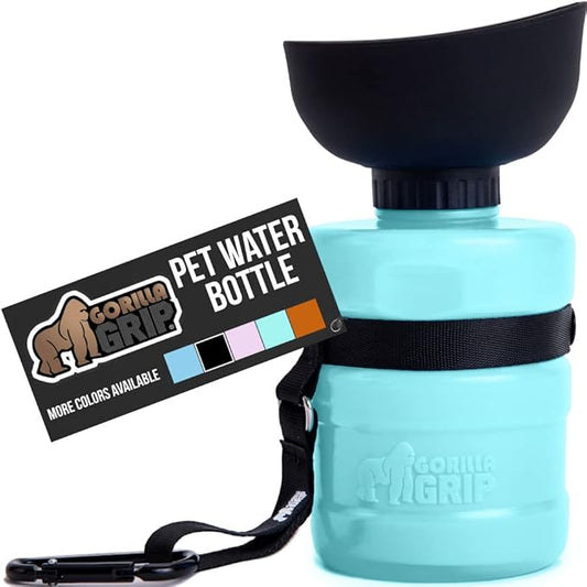 Gorilla Grip No Spill Portable Dog Water Bottle with Built in Bowl, Food Grade Silicone Leak Proof Pets Travel Drink Dispenser, Puppy Walk Training, Pet Hiking Essentials, Trip Accessories, Turquoise