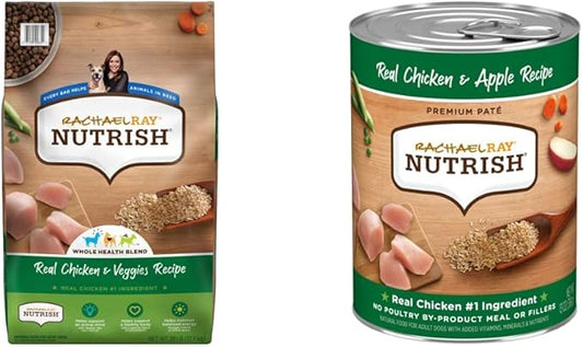 Nutrish Rachael Ray Chicken & Veggies 40 Pounds Dry Dog Food (Packaging May Vary) + Chicken Recipe 11 Count Soup Bones Bundle