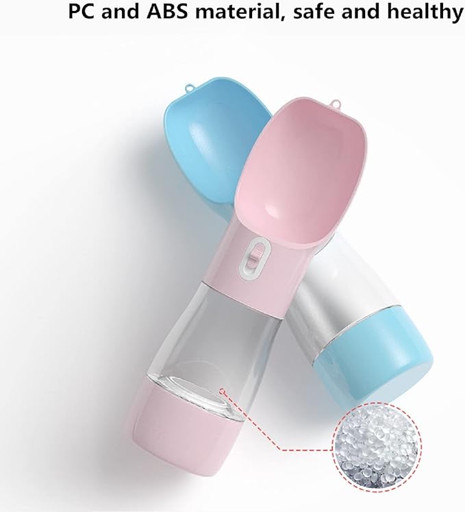 Outdoor Dog Water Bottle Dispenser - Leak Proof Water Bottle for dogs On The Go with Food Container Multifunctional Travel Dog Water Bottle（Pink）