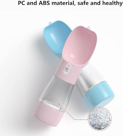 Outdoor Dog Water Bottle Dispenser - Leak Proof Water Bottle for dogs On The Go with Food Container Multifunctional Travel Dog Water Bottle（Pink）
