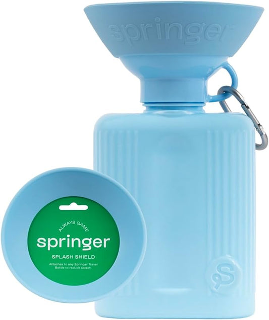 Springer Splash Shield for Mini, Classic, Growler Dog Travel Bottles - Mess Proofer & Bowl Expander for Large Breeds - BPA-Free Silicone (Not Compatible with Flip Bottle) – Sky Blue