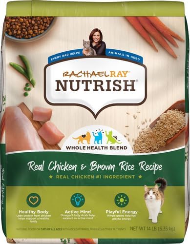 Rachael Ray Nutrish Premium Natural Dry Cat Food with Added Vitamins, Minerals & Other Nutrients, Real Chicken & Brown Rice Recipe, 14 Pound Bag