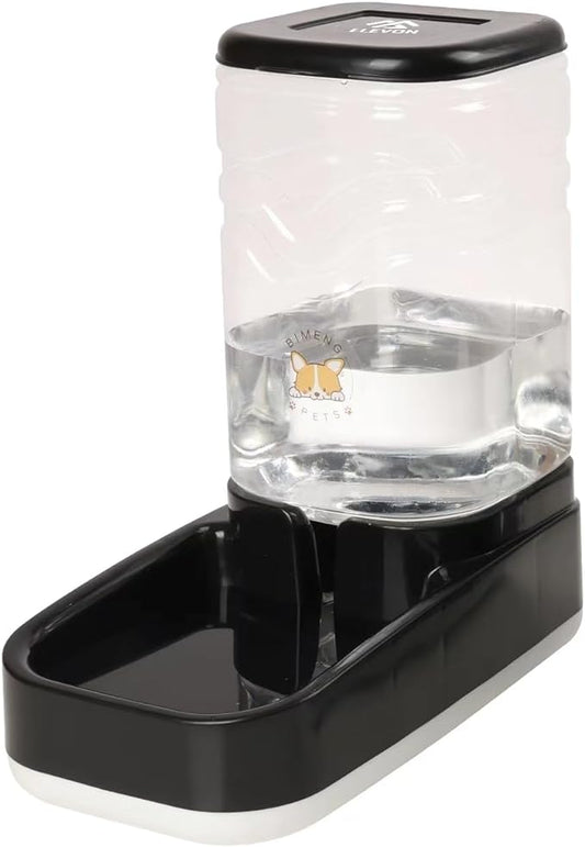 Automatic Pet Water Feeder, 3.8L Gravity Cat Water Dispenser with Cat Water Bowl, Large Capacity Water Feeder for Kitten & Small and Medium-Sized Dogs (Black)