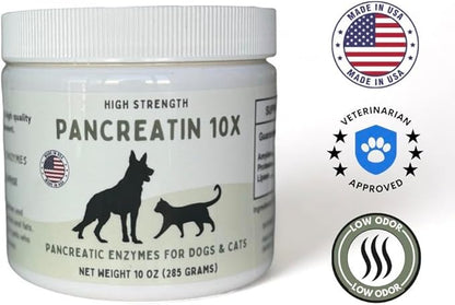 Pancreatin 10X - Pancreatic enzymes for Dogs and Cats (Made in USA) High Strength | Low Odor |10oz (285g)