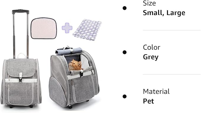 Lollimeow Pet Rolling Carrier, Dog Backpack with Wheels,Cats,Puppies Travel Bag with Wheels,Dog Trolley(Grey)