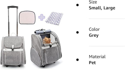 Lollimeow Pet Rolling Carrier, Dog Backpack with Wheels,Cats,Puppies Travel Bag with Wheels,Dog Trolley(Grey)