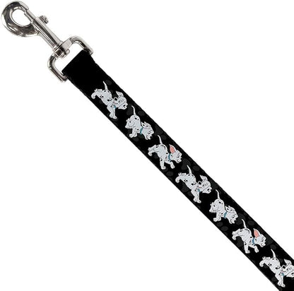 Buckle-Down Pet Leash - Dalmatians Running/Paws Black/Gray/White/Black - 6 Feet Long - 1" Wide