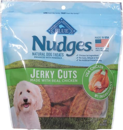 Blue Buffalo Nudges Jerky Bites Dog Treats, Made in The USA with Natural Ingredients, Bite-Sized Pieces, Chicken, 16-oz. Bag (Pack of 2)