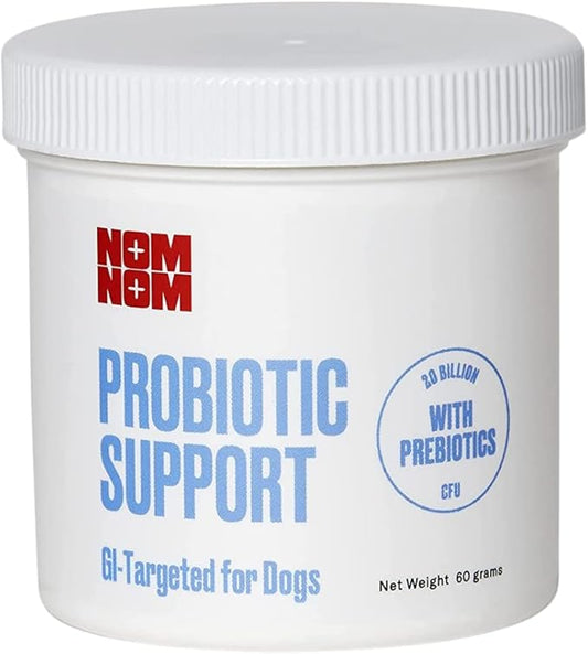Nom Nom Dog GI-Targeted Probiotic Support - with Prebiotic Fiber, Inulin, and Saccharomyces boulardii - Gut Health Dog Probiotics for Gastrointestinal and Stomach Relief (GI Powder)
