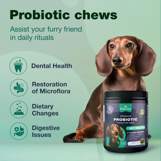 Probiotics for Dogs - Support Gut Health, Immunity, Yeast Balance, Itchy Skin, Allergies - Dog Probiotics and Digestive Enzymes - Coprophagia Deterrent for Dogs - 180 Probiotic Chews for Dogs