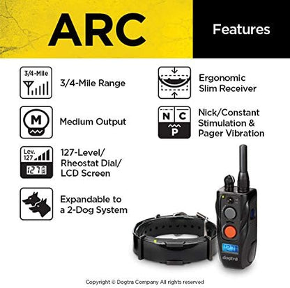 Dogtra ARC 2-Dogs Remote Training Collar - 3/4 Mile Range, Waterproof, Rechargeable, Static Stimulation, Vibration, Audible Tone, Small, Medium, Large Dog Training E-Collar