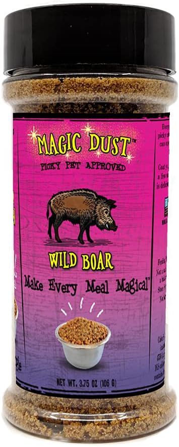 Wild Meadow Farms - Magic Dust Wild Boar Jerky Topper, Single Protein Pet Food Topper for Dogs & Cats, Enhance Flavor & Elevate Mealtime Excitement for Picky Eaters - 3.5oz Bottle in Wild Boar Flavor