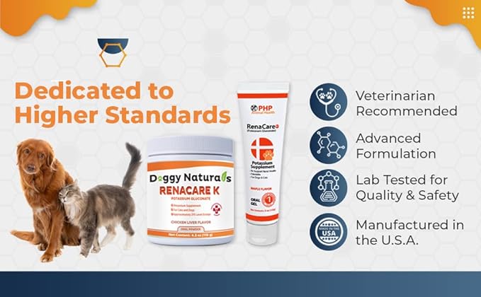 RenaCare K is for Renal K (Potassium Gluconate) Potassium Supplement Gel for Dogs and Cats, (5 oz) with Maple Flavor (Made in U.S.A)