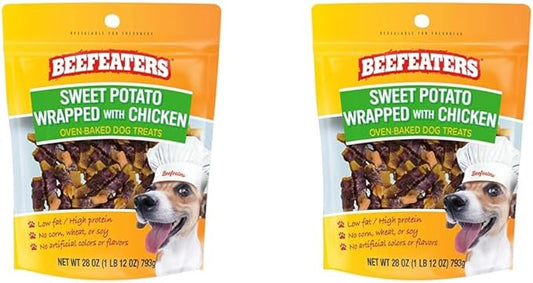 Beefeaters Dog Treats - Sweet Potato Wrapped with Chicken 28oz | Dog Food No Corn/Wheat/Soy/Gluten | Low Fat, Grain-Free, Perfect for Training & Rewards | Dog Training Treats for All Dog Sizes