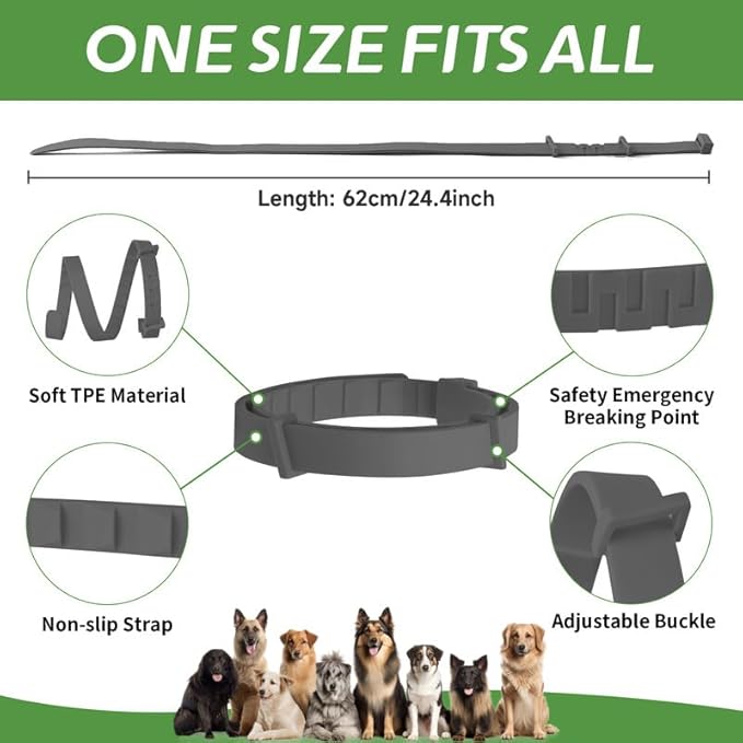 4 Pack Flea Collar for Dogs, Natural Flea and Tick Collar for Dogs, 8-Month Flea and Tick Prevention for Dogs, Dog Flea & Tick Control, Water Resistant Dog Flea Collar for Dogs Puppies, Gray