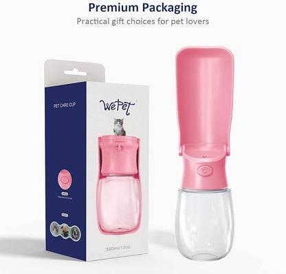 WePet Foldable Portable Dog Water Bottle Puppy Water Dispenser with Drinking Feeder, 12 OZ, High-temperature Resistant Leak Proof for Pets Outdoor Walking, Hiking, Travel, Food Grade Plastic BPA Free