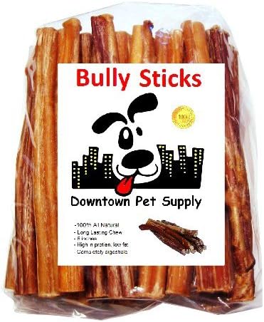 Downtown Pet Supply - Bully Sticks for Dogs - Dog Dental Treats & Rawhide-Free Dog Chews - Dog Treats with Protein, Vitamins & Minerals- Natural Beef Sticks - 6 in - 0.5 lb