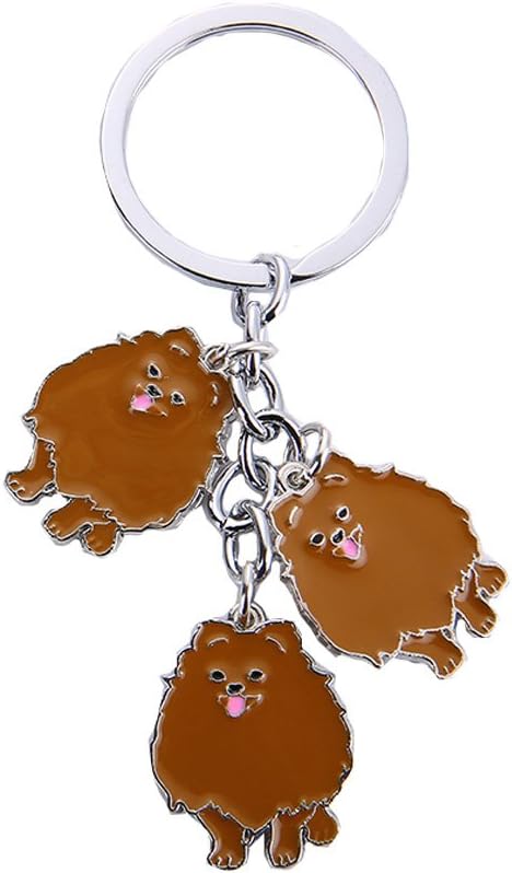 Dog Keychain, Pet Pendant Key-Ring, Cute Puppy ID Tags Metal Key Ring for Dog Lover (Pomeranian Brown)
