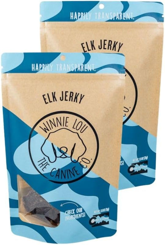Winnie Lou Jerky Organic Jerky Dog Treats Made in The USA Human Grade Dog Treats Dog Jerky Treats All Natural Dog Treats Healthy Dog Treats (Elk Jerky 2 Pack)
