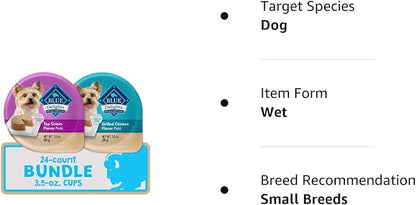 Blue Buffalo Delights Natural Adult Small Breed Wet Dog Food Cups, Pate Style, Grilled Chicken & Top Sirloin 3.5-oz (24 Count - 12 of Each Flavor)