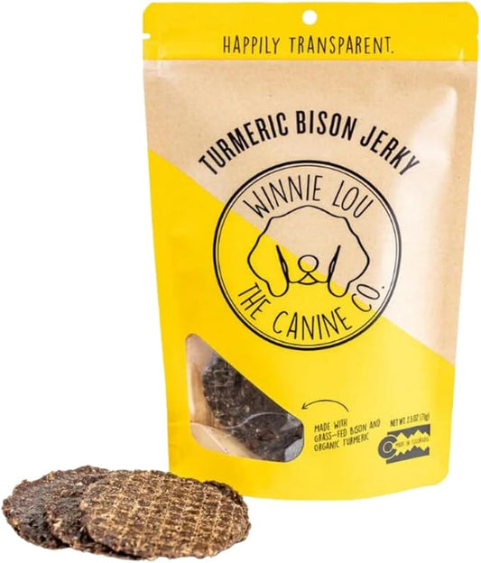 WINNIE LOU Jerky Organic Jerky Dog Treats Made in The USA – Human Grade Dog Treats – Dog Jerky Treats – All Natural Dog Treats – Healthy Dog Treats (Turmeric Bison Jerky)