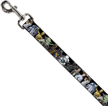 Star Wars Pet Leash, Dog Leash, Star Wars Classic Character Poses Black, 4 Feet Long 1.0 Inch Wide